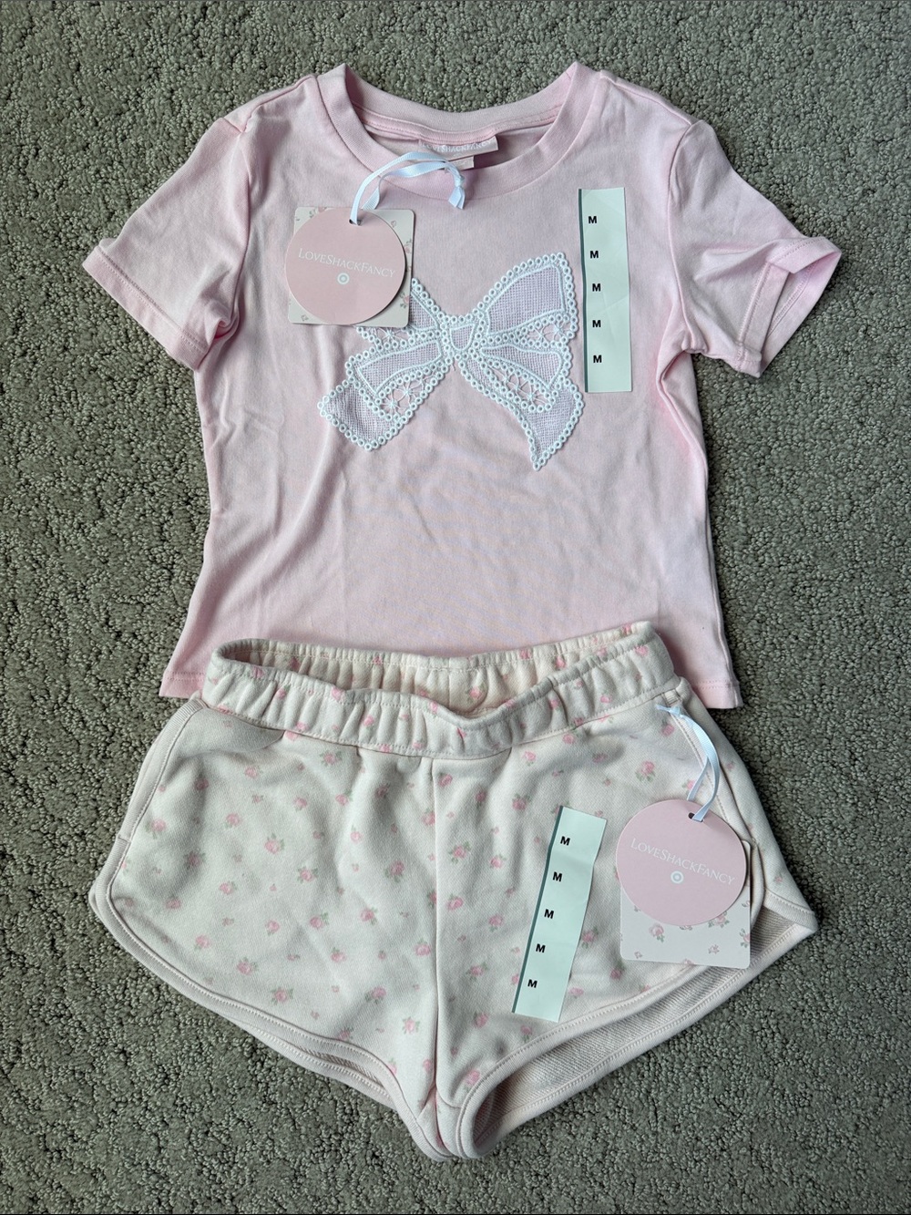 LoveShackFancy Cottagecore T-Shirt & Short Set Pink Bundle Girls Medium NWT